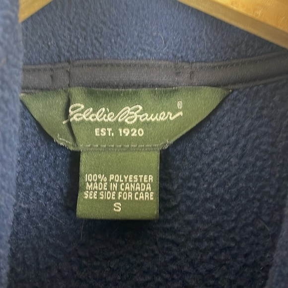 Eddie Bauer Mens Navy Blue Polartec Fleece Full Zip Vest drawstring Size Small - Picture 3 of 9